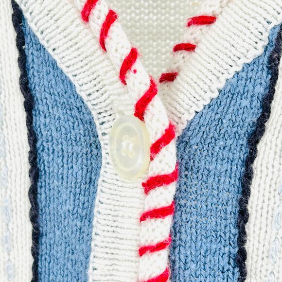 Vintage 80s Crystal-Kobe Cotton Nautical Sailboat Lighthouse Knit Sweater Vest - Picture 2 of 7